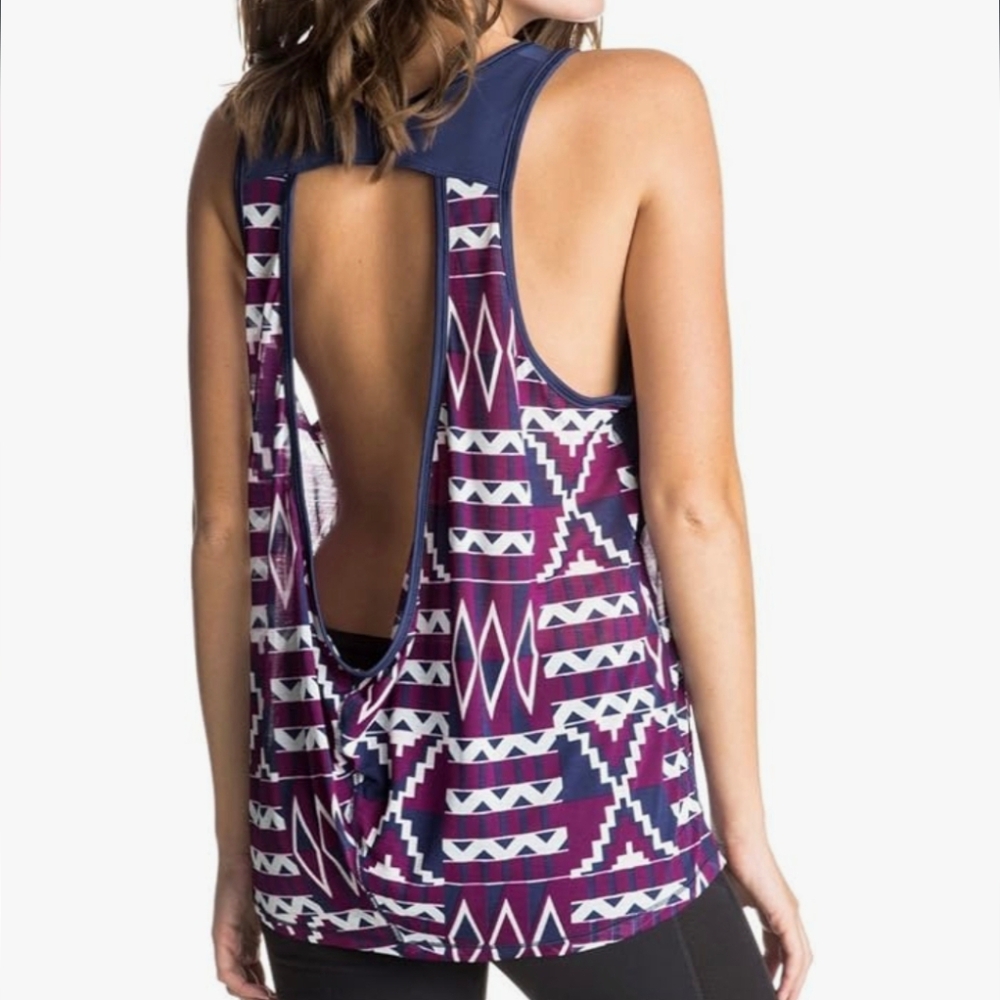 *Roxy Geometric Print Open-Back Semi-Sheer Tank Top Sz S